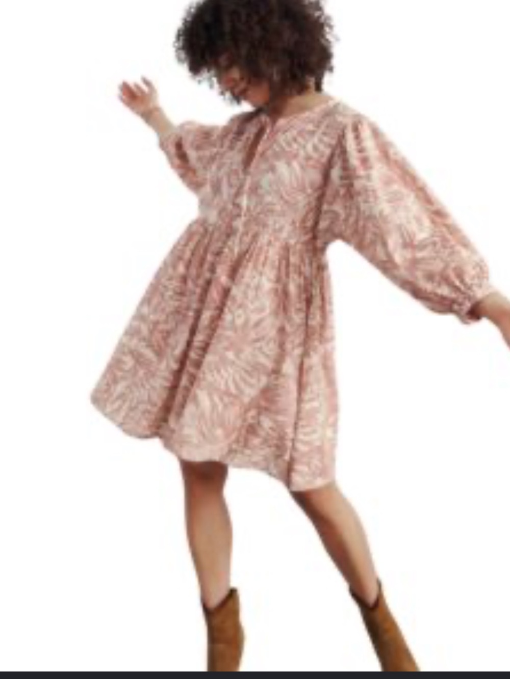 Reitmans Neutral Botanical Puff-Sleeve Casual Dress